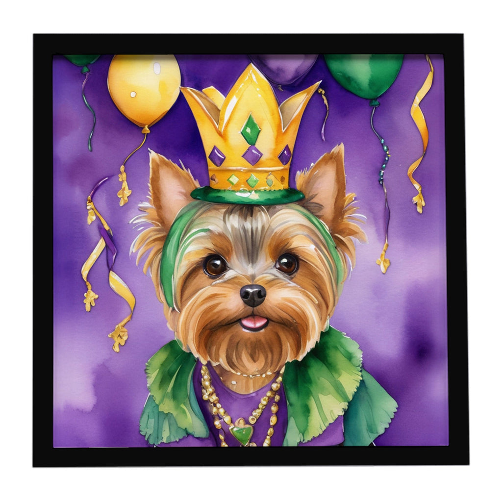 Yorkshire Terrier King of Mardi Gras Framed Metal Print Bathroom, Kitchen, Office, Home Decor Wall Art Ready to Hang, Square, 8X8