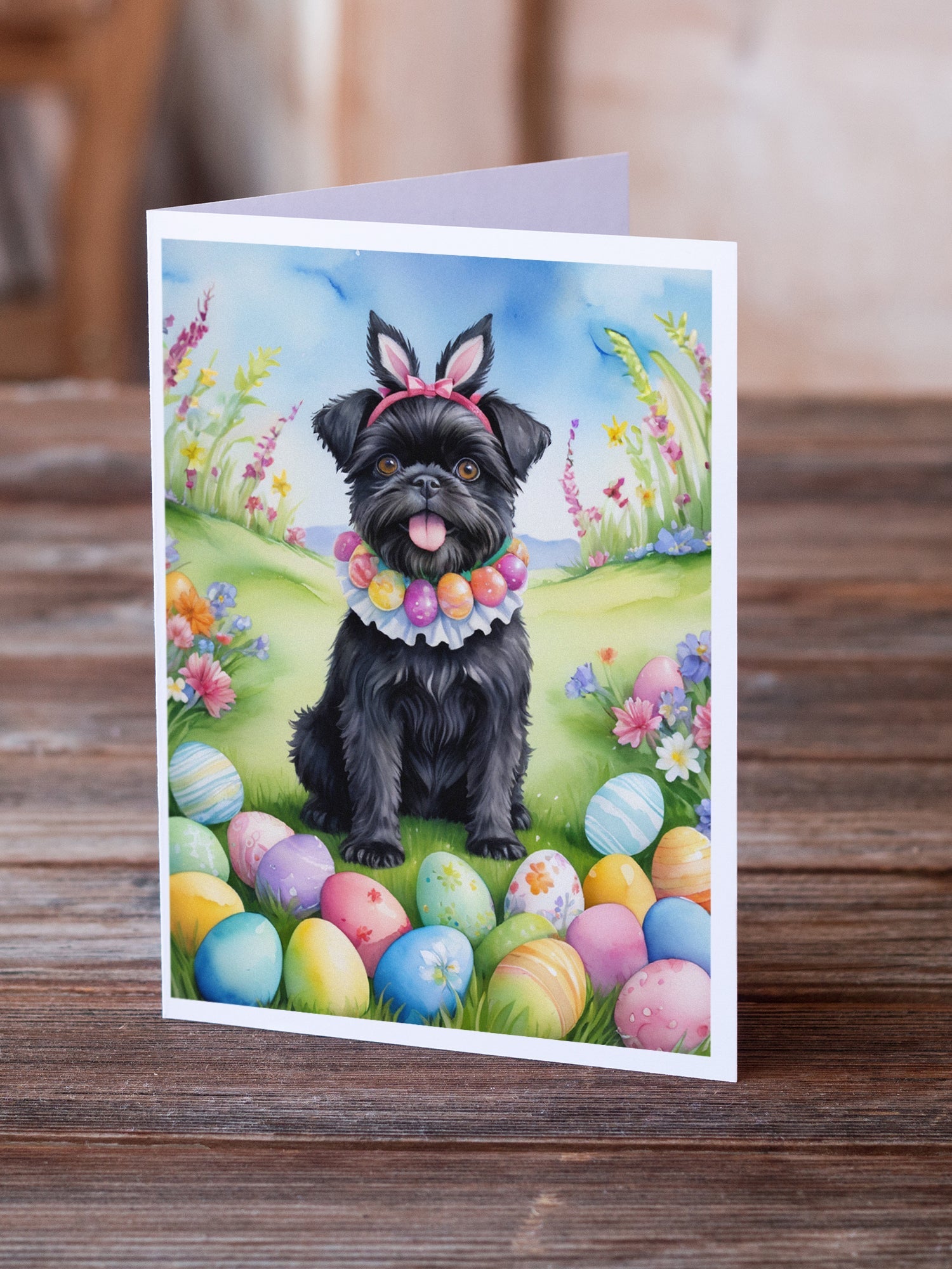 Affenpinscher Easter Egg Hunt Greeting Cards Pack of 8 Blank Cards with Envelopes Whimsical A7 Size 5x7