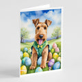 Airedale Terrier Easter Egg Hunt Greeting Cards Pack of 8 Blank Cards with Envelopes Whimsical A7 Size 5x7