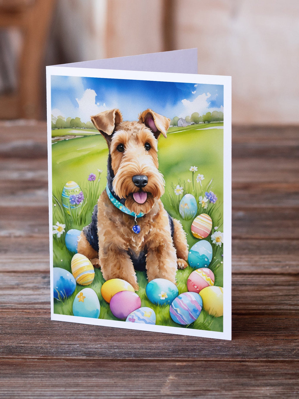 Airedale Terrier Easter Egg Hunt Greeting Cards Pack of 8 Blank Cards with Envelopes Whimsical A7 Size 5x7