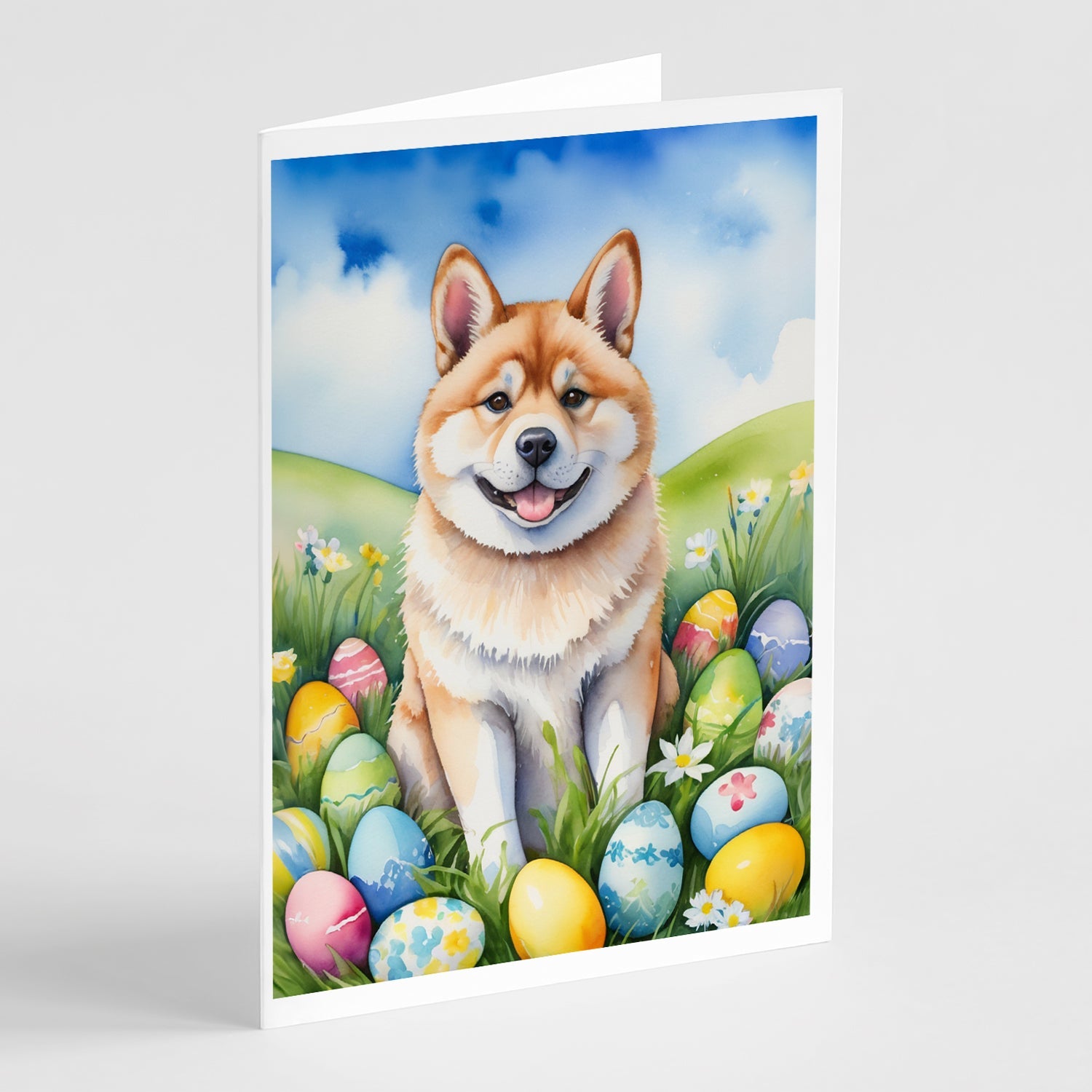 Akita Easter Egg Hunt Greeting Cards Pack of 8 Blank Cards with Envelopes Whimsical A7 Size 5x7