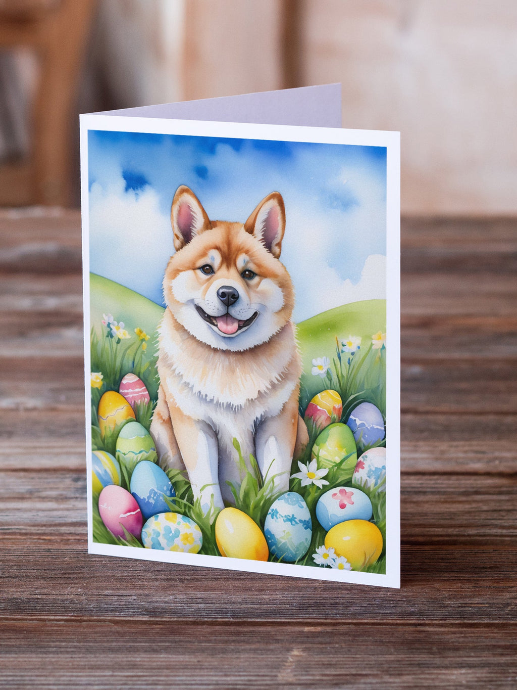 Akita Easter Egg Hunt Greeting Cards Pack of 8 Blank Cards with Envelopes Whimsical A7 Size 5x7