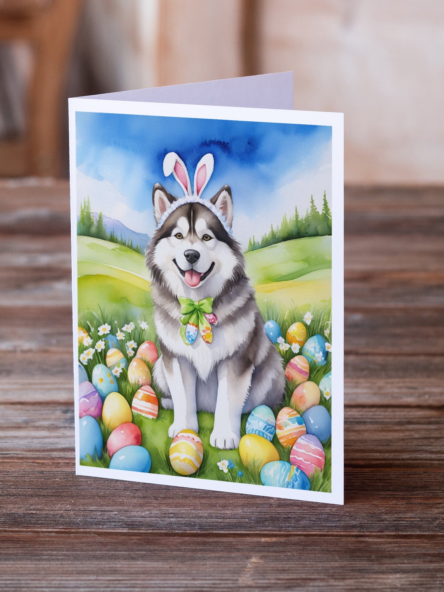Alaskan Malamute Easter Egg Hunt Greeting Cards Pack of 8 Blank Cards with Envelopes Whimsical A7 Size 5x7