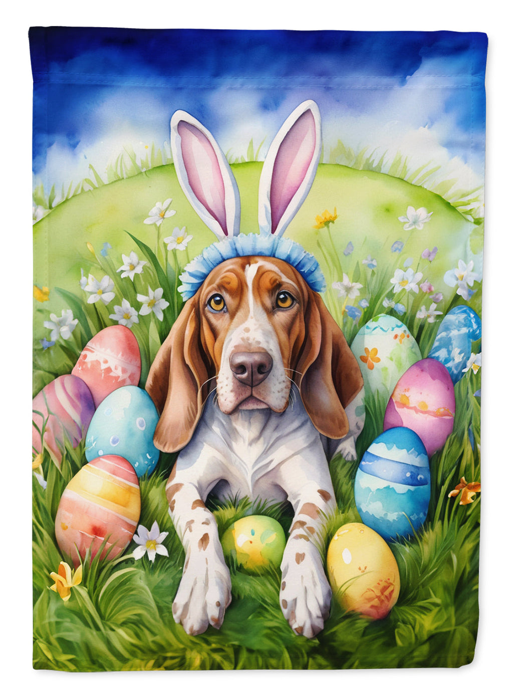 American English Coonhound Easter Egg Hunt House Flag 28x40 Porch Sleeve Pole Decorative Outside Yard Banner Artwork Wall Hanging, Polyester