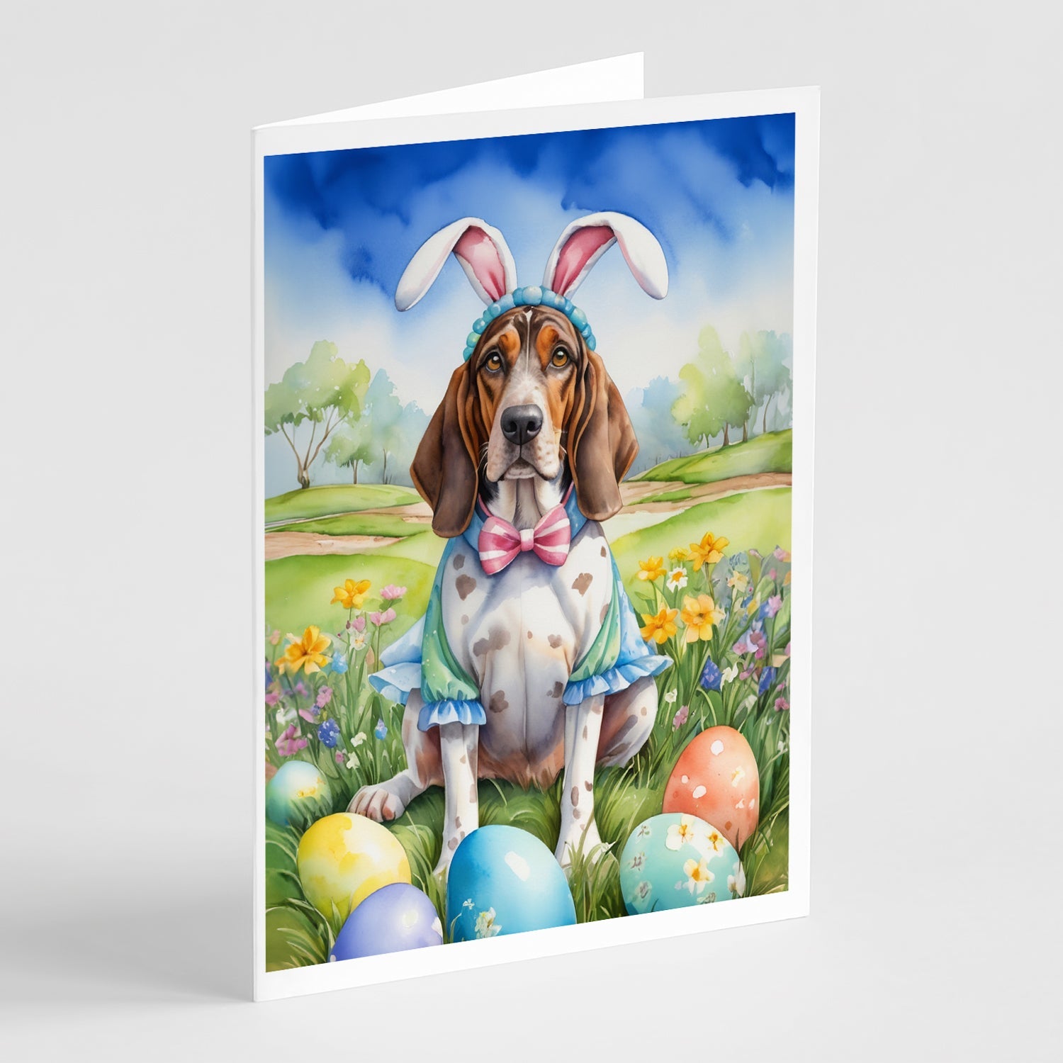 American English Coonhound Easter Egg Hunt Greeting Cards Pack of 8 Blank Cards with Envelopes Whimsical A7 Size 5x7