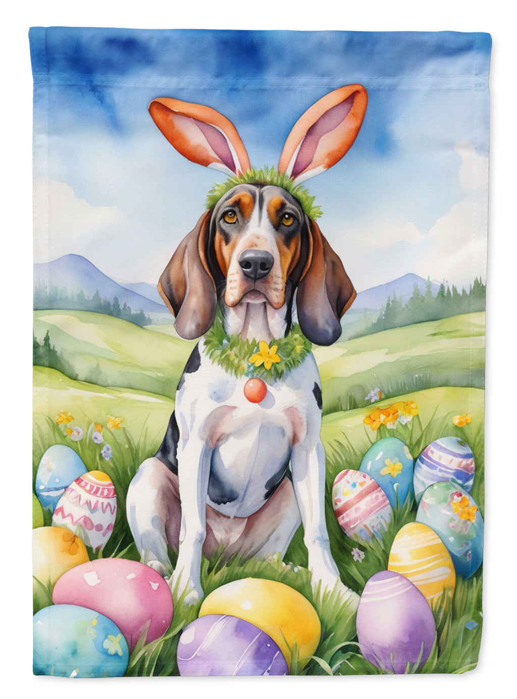 American English Coonhound Easter Egg Hunt House Flag 28x40 Porch Sleeve Pole Decorative Outside Yard Banner Artwork Wall Hanging, Polyester