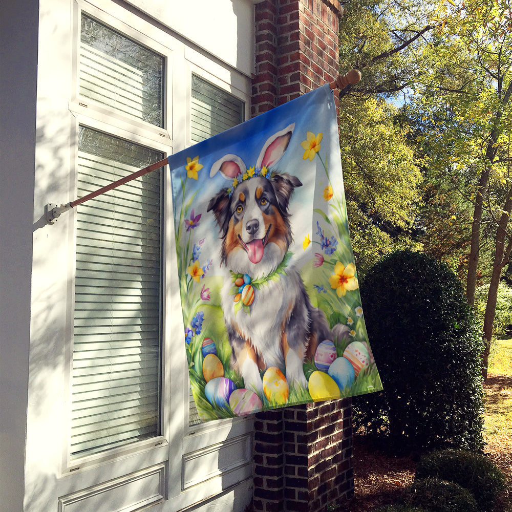 Australian Shepherd Easter Egg Hunt House Flag 28x40 Porch Sleeve Pole Decorative Outside Yard Banner Artwork Wall Hanging, Polyester