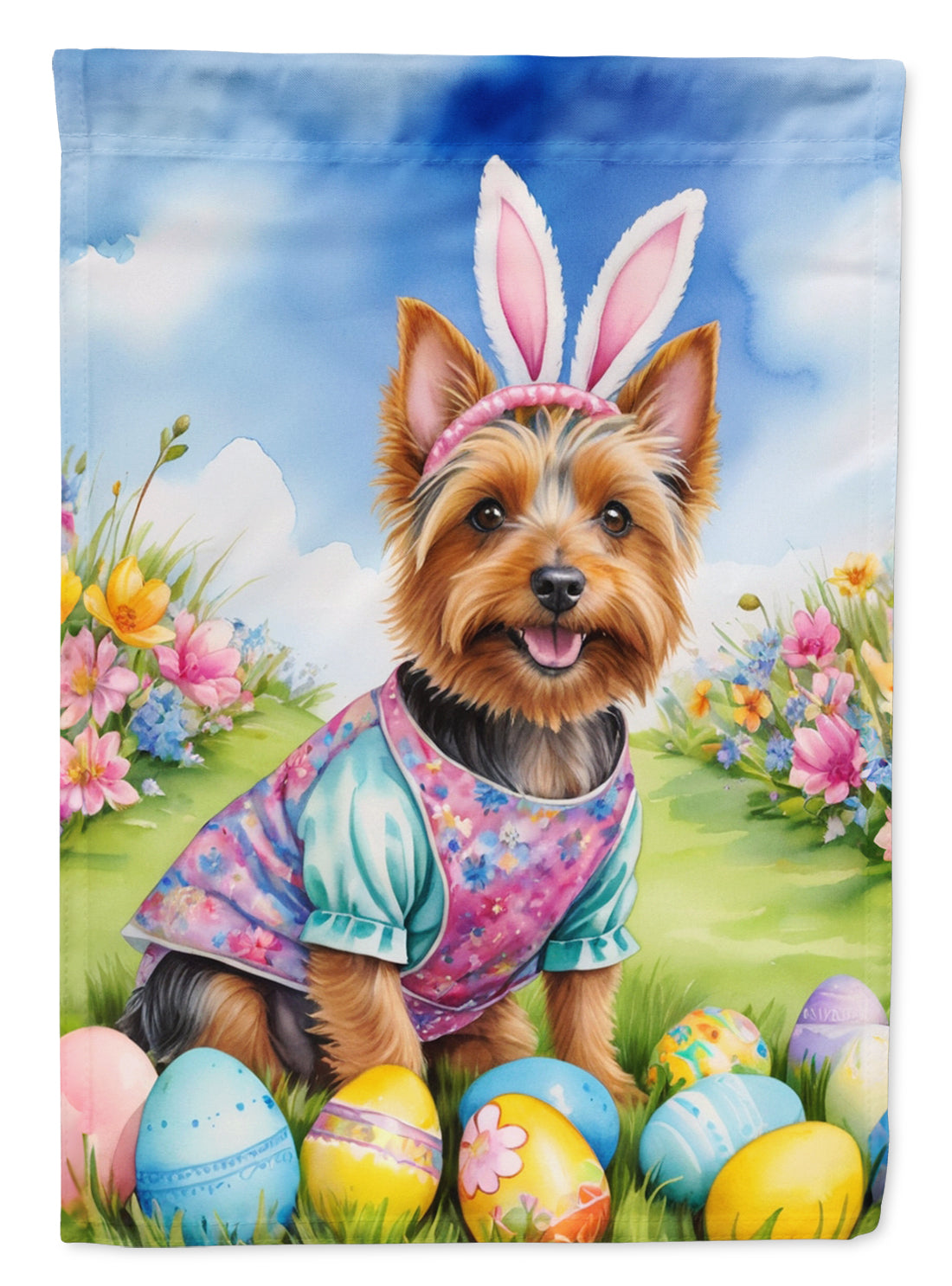 Australian Terrier Easter Egg Hunt House Flag 28x40 Porch Sleeve Pole Decorative Outside Yard Banner Artwork Wall Hanging, Polyester