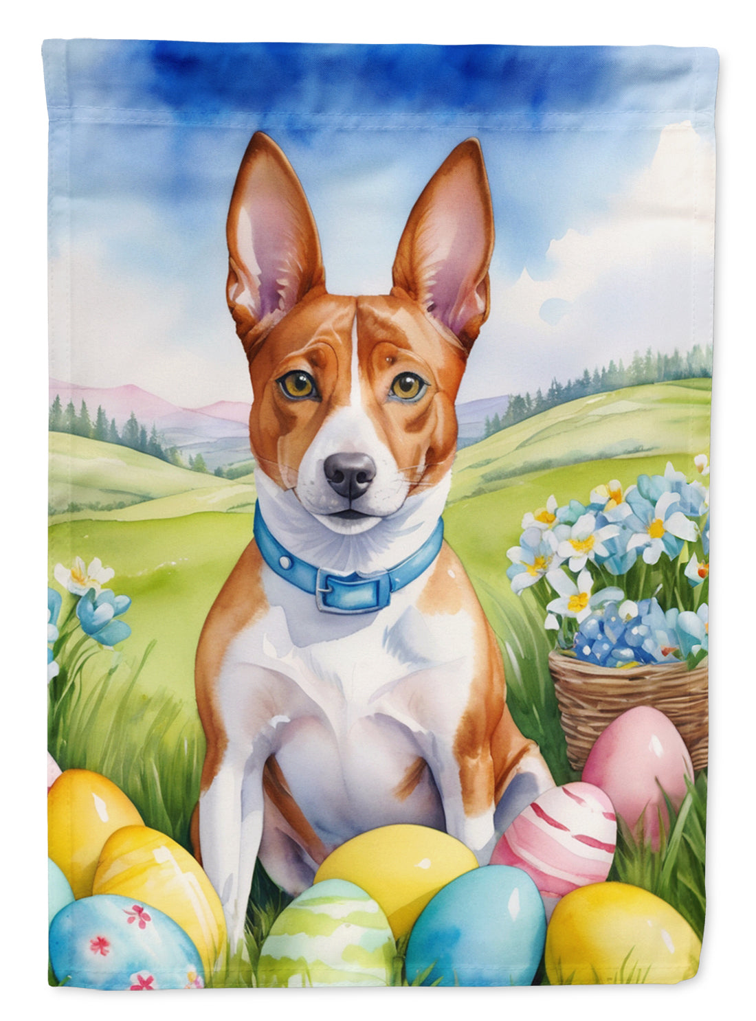 Basenji Easter Egg Hunt House Flag 28x40 Porch Sleeve Pole Decorative Outside Yard Banner Artwork Wall Hanging, Polyester
