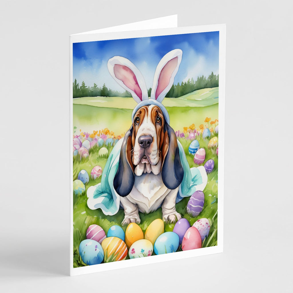 Basset Hound Easter Egg Hunt Greeting Cards Pack of 8 Blank Cards with Envelopes Whimsical A7 Size 5x7