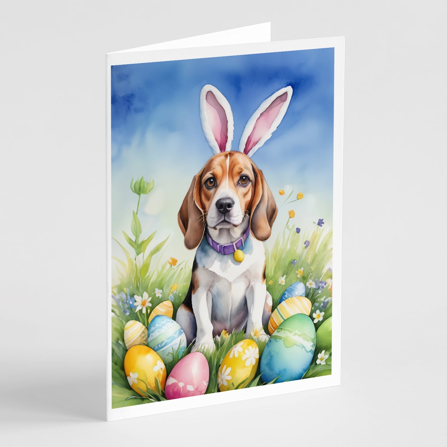 Beagle Easter Egg Hunt Greeting Cards Pack of 8 Blank Cards with Envelopes Whimsical A7 Size 5x7