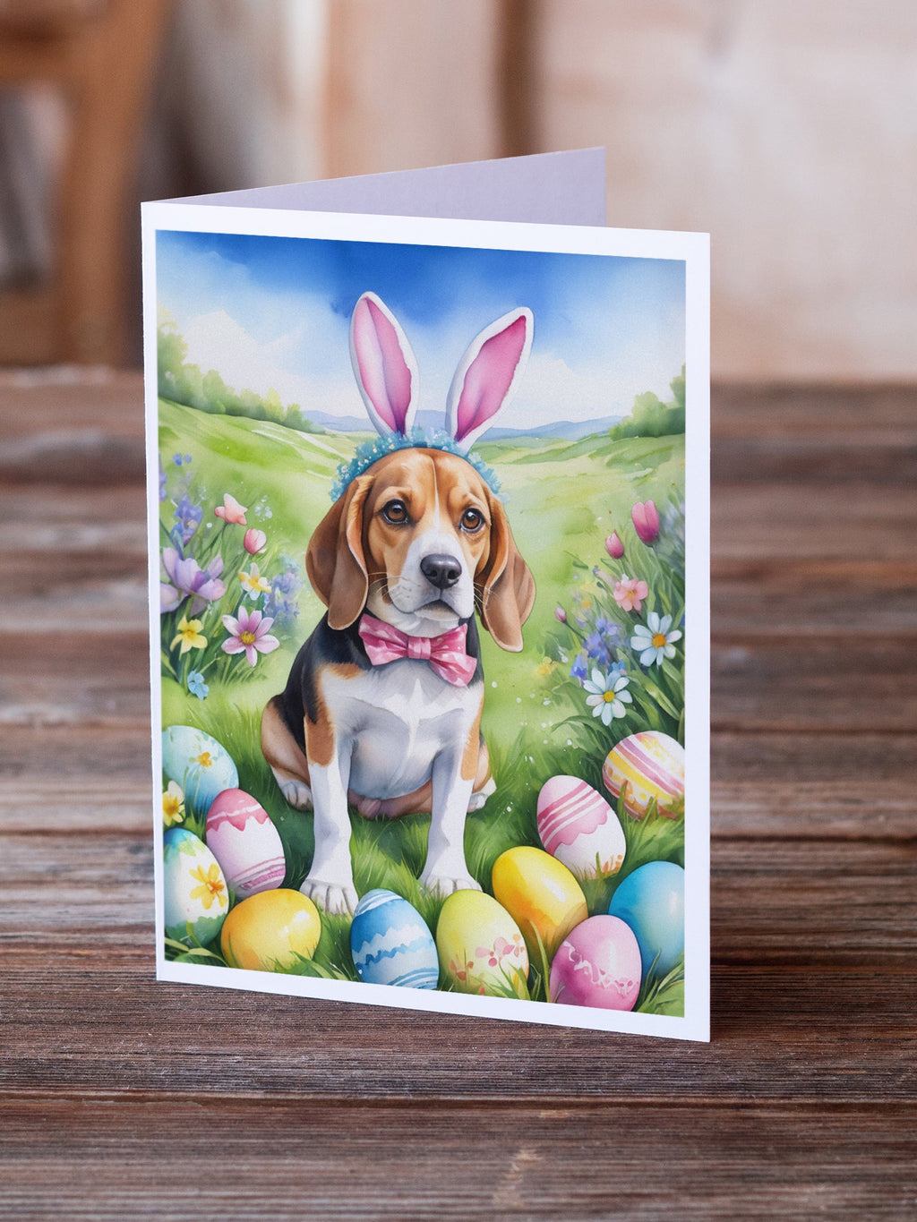 Beagle Easter Egg Hunt Greeting Cards Pack of 8 Blank Cards with Envelopes Whimsical A7 Size 5x7