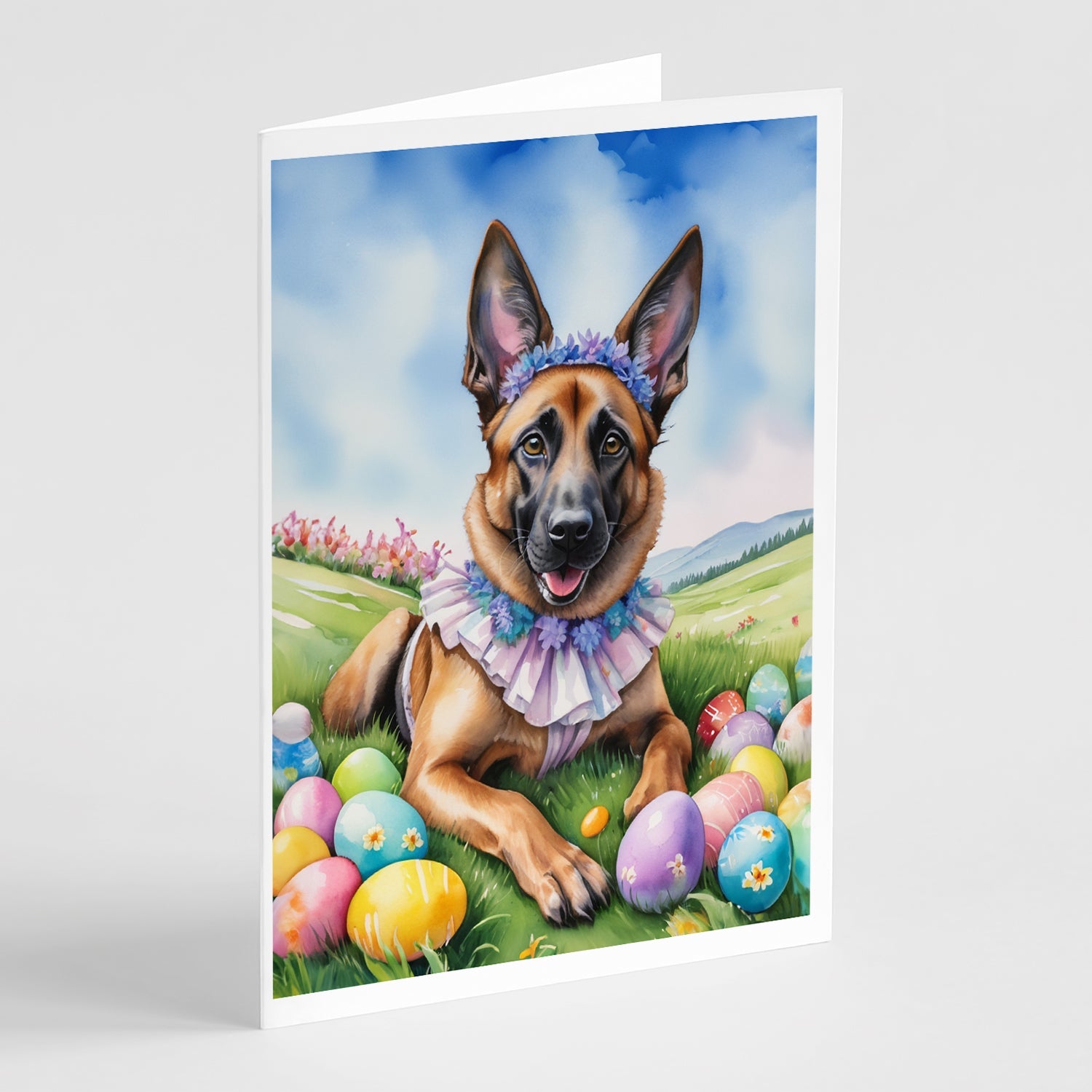 Belgian Malinois Easter Egg Hunt Greeting Cards Pack of 8 Blank Cards with Envelopes Whimsical A7 Size 5x7