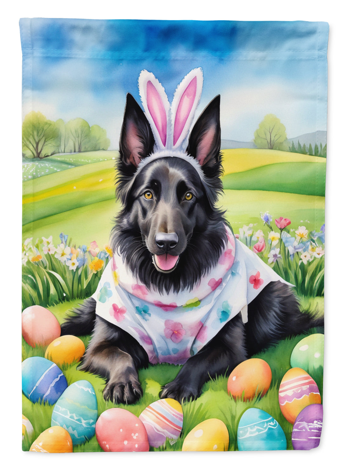 Belgian Sheepdog Easter Egg Hunt House Flag 28x40 Porch Sleeve Pole Decorative Outside Yard Banner Artwork Wall Hanging, Polyester