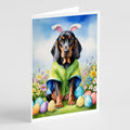 Black and Tan Coonhound Easter Egg Hunt Greeting Cards Pack of 8 Blank Cards with Envelopes Whimsical A7 Size 5x7