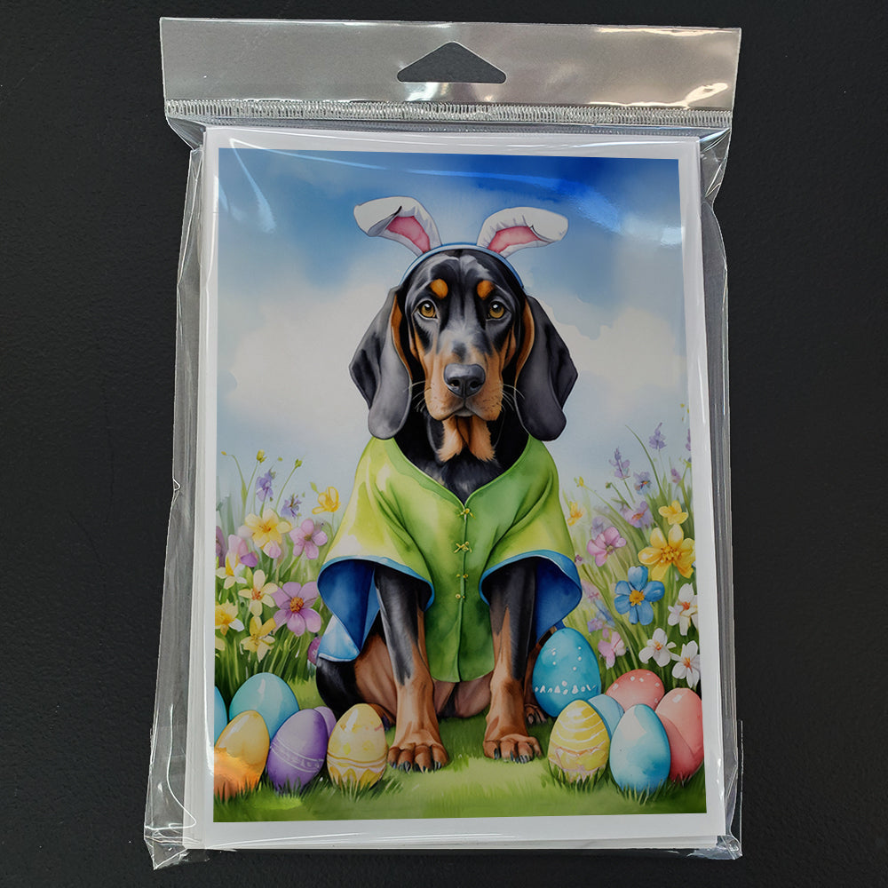 Black and Tan Coonhound Easter Egg Hunt Greeting Cards Pack of 8 Blank Cards with Envelopes Whimsical A7 Size 5x7