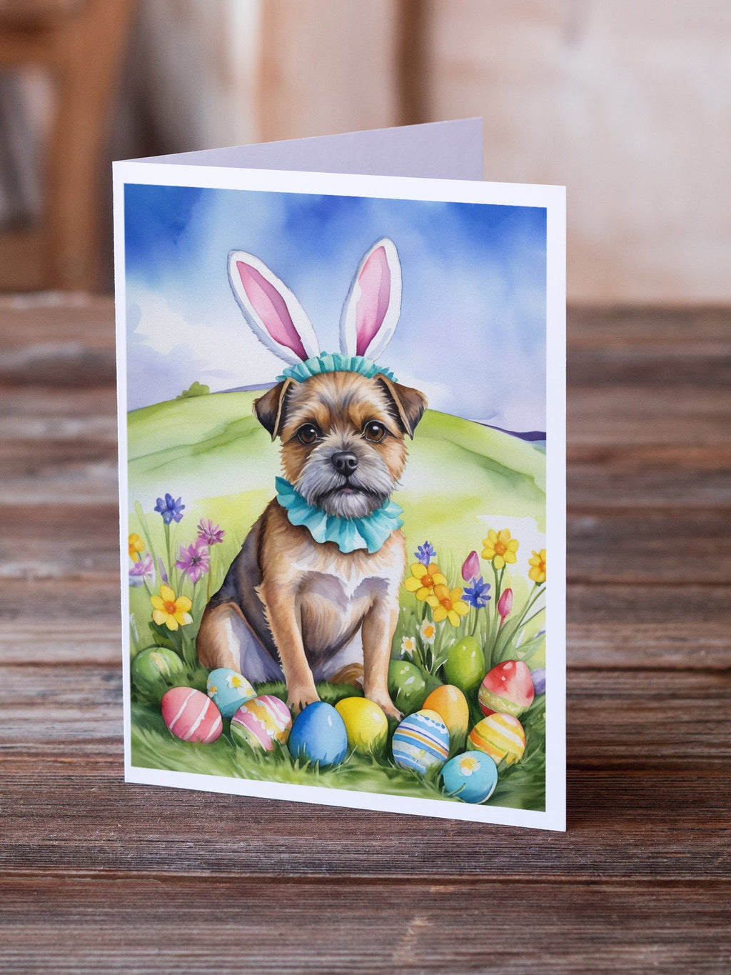 Border Terrier Easter Egg Hunt Greeting Cards Pack of 8 Blank Cards with Envelopes Whimsical A7 Size 5x7