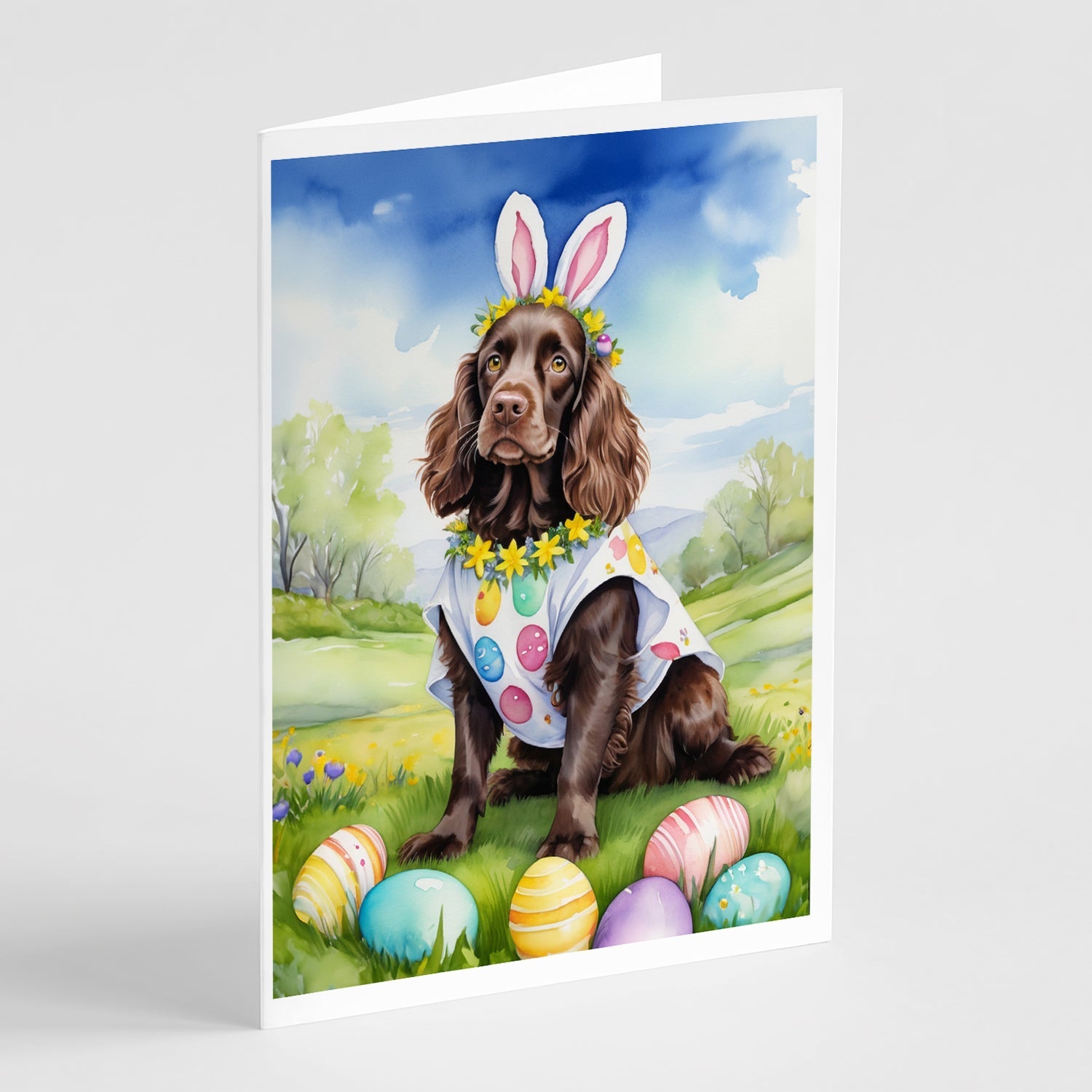 Boykin Spaniel Easter Egg Hunt Greeting Cards Pack of 8 Blank Cards with Envelopes Whimsical A7 Size 5x7