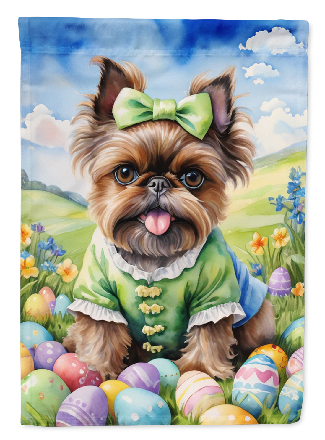 Brussels Griffon Easter Egg Hunt House Flag 28x40 Porch Sleeve Pole Decorative Outside Yard Banner Artwork Wall Hanging, Polyester