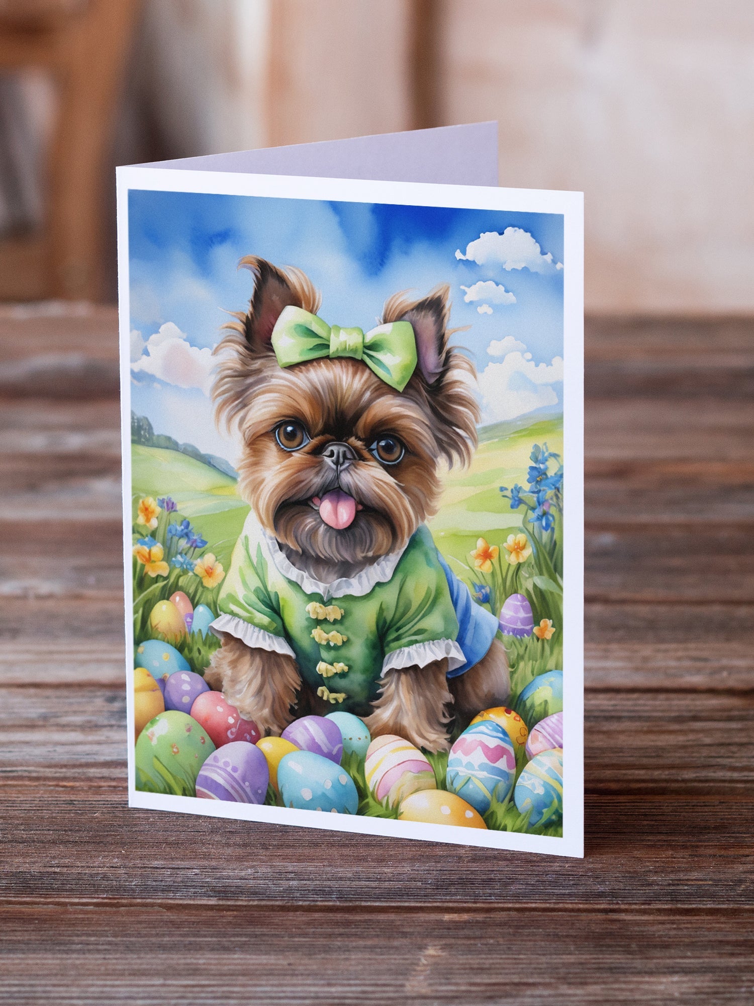 Brussels Griffon Easter Egg Hunt Greeting Cards Pack of 8 Blank Cards with Envelopes Whimsical A7 Size 5x7