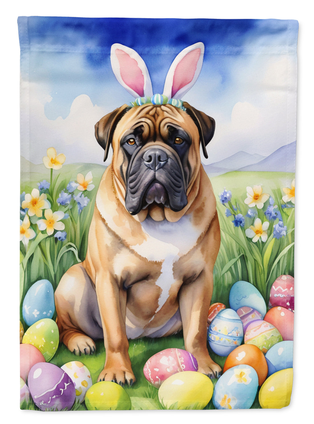 Bullmastiff Easter Egg Hunt House Flag 28x40 Porch Sleeve Pole Decorative Outside Yard Banner Artwork Wall Hanging, Polyester