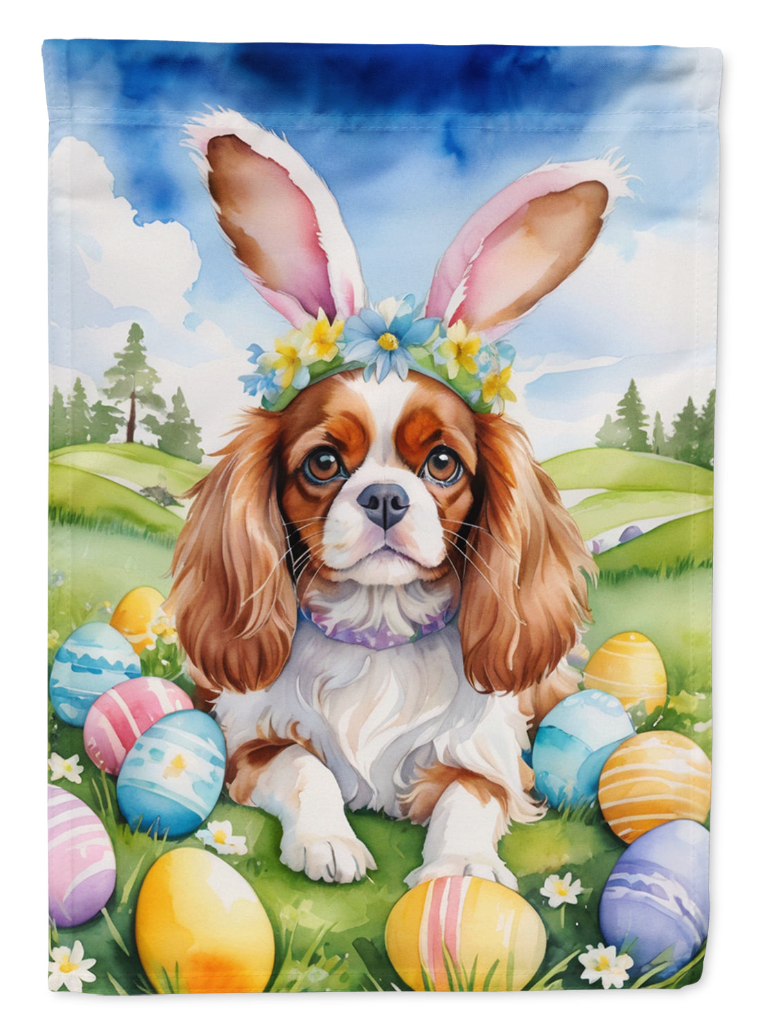 Cavalier Spaniel Easter Egg Hunt House Flag 28x40 Porch Sleeve Pole Decorative Outside Yard Banner Artwork Wall Hanging, Polyester