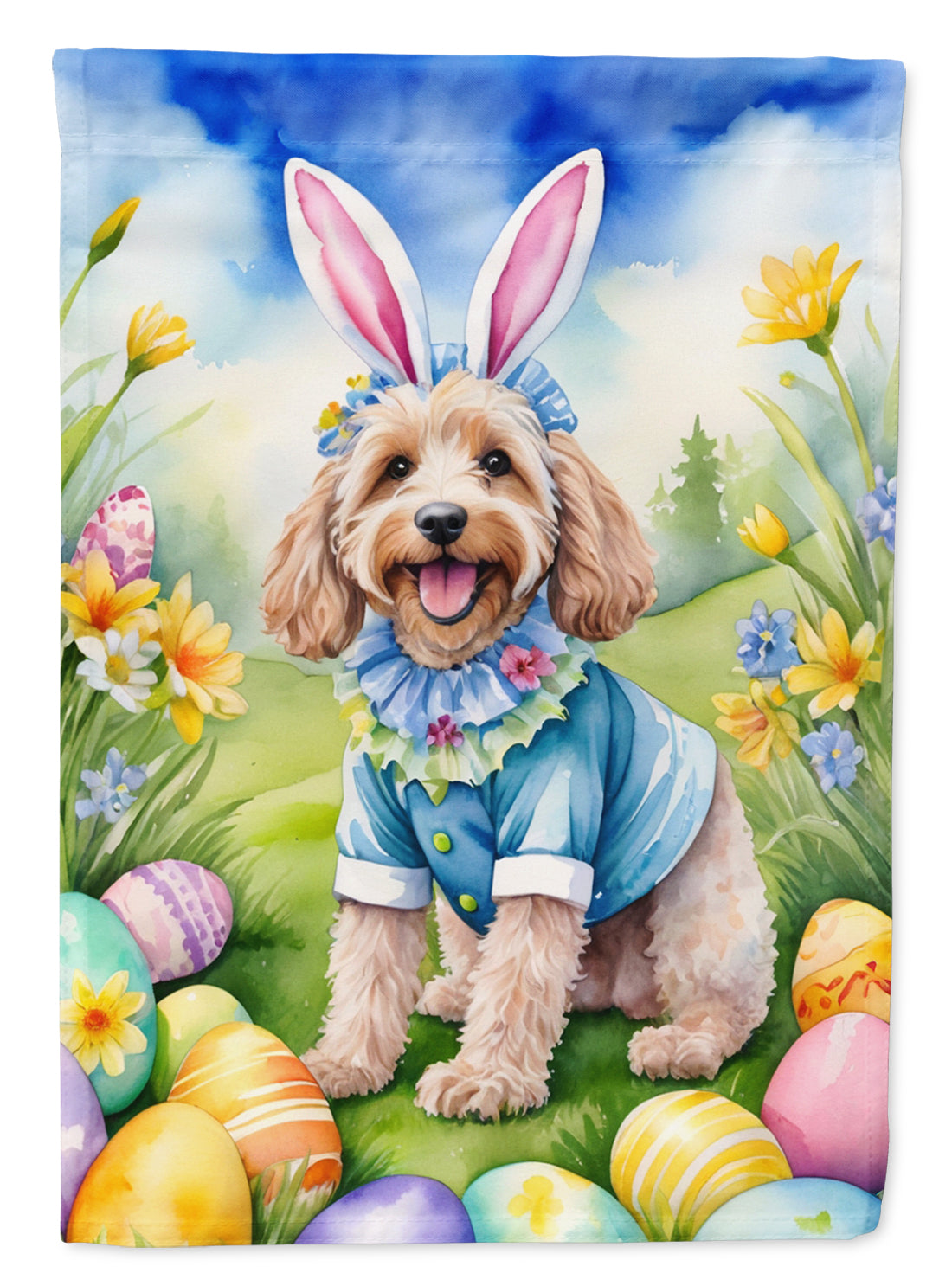 Cockapoo Easter Egg Hunt House Flag 28x40 Porch Sleeve Pole Decorative Outside Yard Banner Artwork Wall Hanging, Polyester