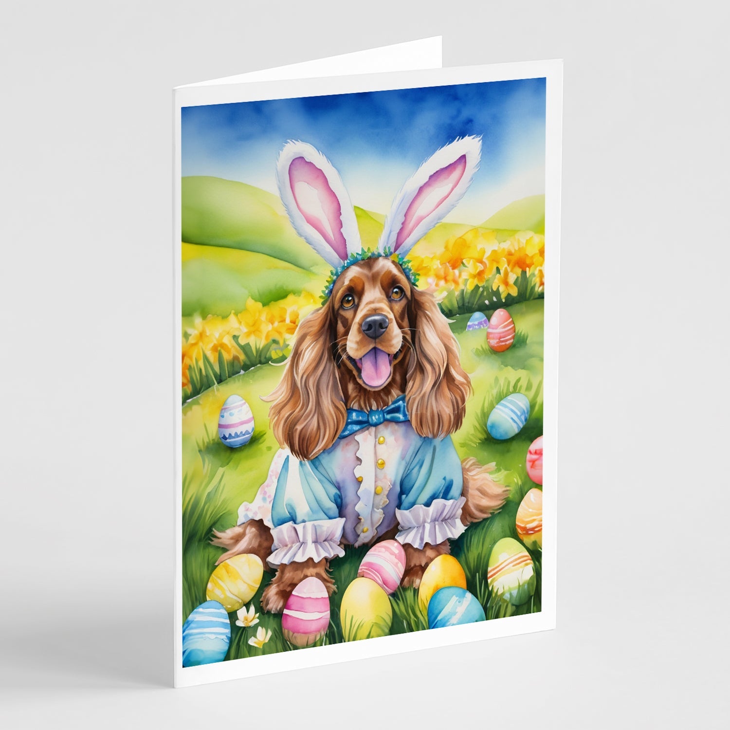 Cocker Spaniel Easter Egg Hunt Greeting Cards Pack of 8 Blank Cards with Envelopes Whimsical A7 Size 5x7