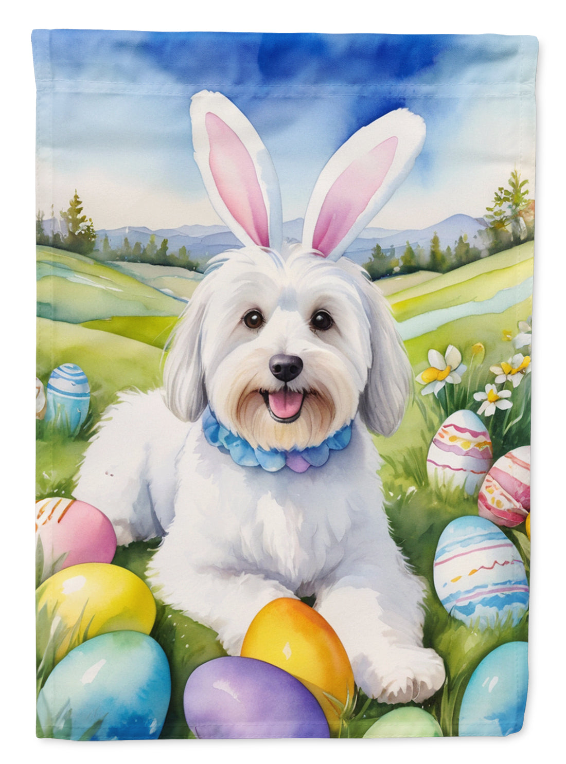 Coton de Tulear Easter Egg Hunt House Flag 28x40 Porch Sleeve Pole Decorative Outside Yard Banner Artwork Wall Hanging, Polyester