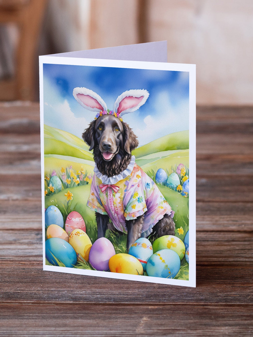 Curly-Coated Retriever Easter Egg Hunt Greeting Cards Pack of 8 Blank Cards with Envelopes Whimsical A7 Size 5x7