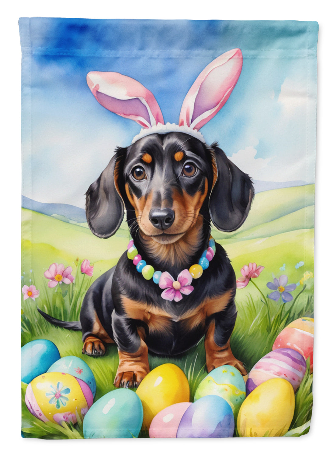 Dachshund Easter Egg Hunt House Flag 28x40 Porch Sleeve Pole Decorative Outside Yard Banner Artwork Wall Hanging, Polyester