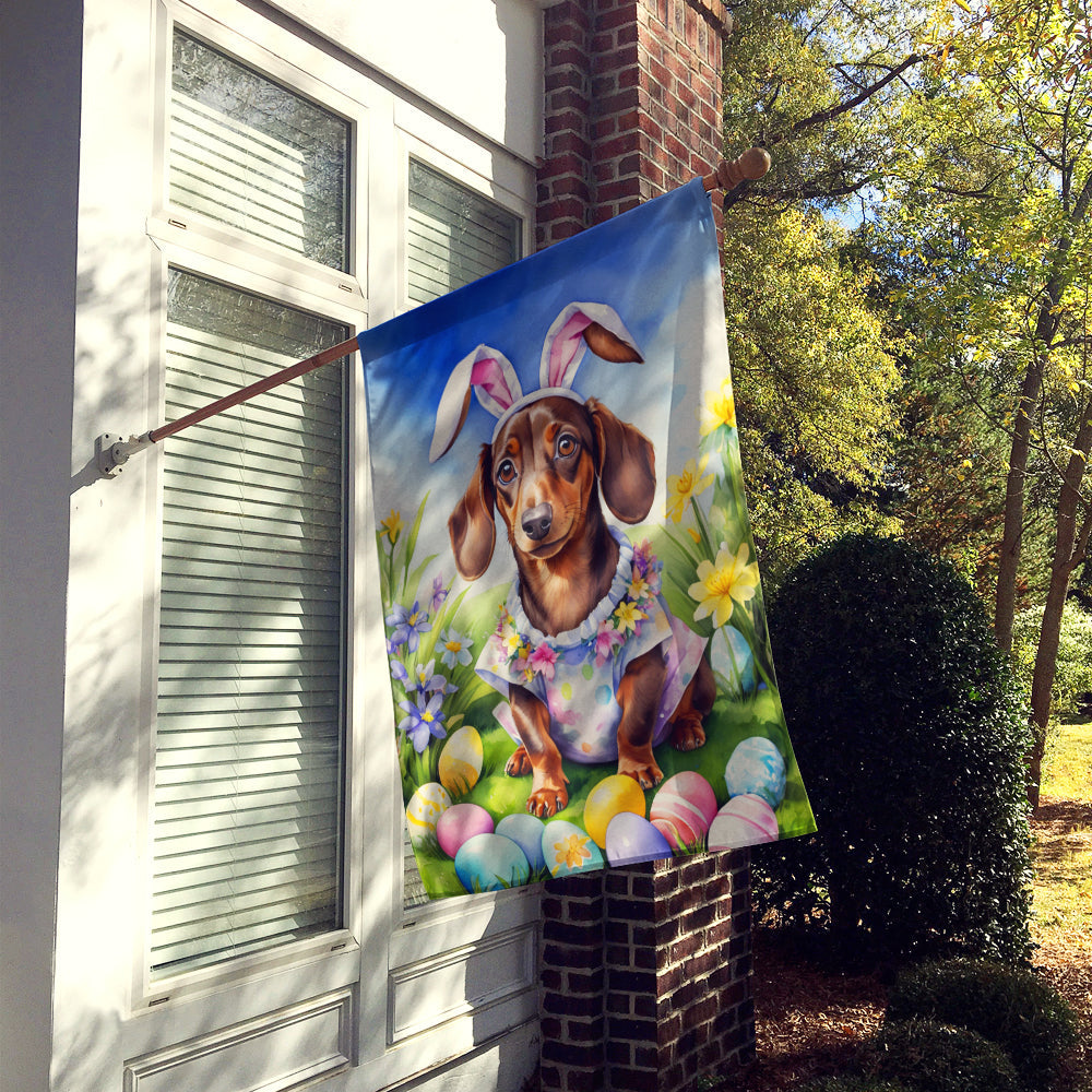 Dachshund Easter Egg Hunt House Flag 28x40 Porch Sleeve Pole Decorative Outside Yard Banner Artwork Wall Hanging, Polyester