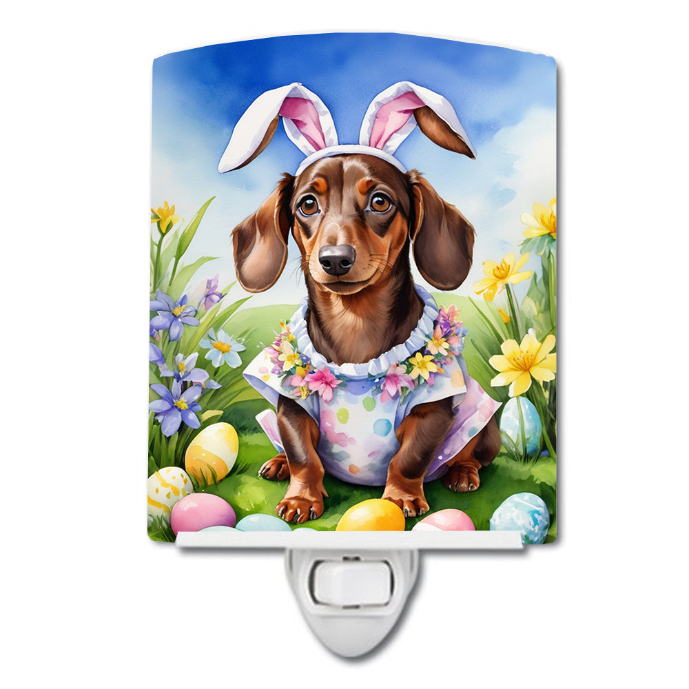 Dachshund Easter Egg Hunt Ceramic Night Light Compact, UL-Certified, Ideal for Bedroom, Bathroom, Nursery, Hallway, Kitchen, 6x4x3, Multicolor