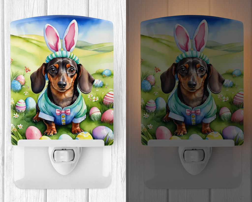 Dachshund Easter Egg Hunt Ceramic Night Light Compact, UL-Certified, Ideal for Bedroom, Bathroom, Nursery, Hallway, Kitchen, 6x4x3, Multicolor