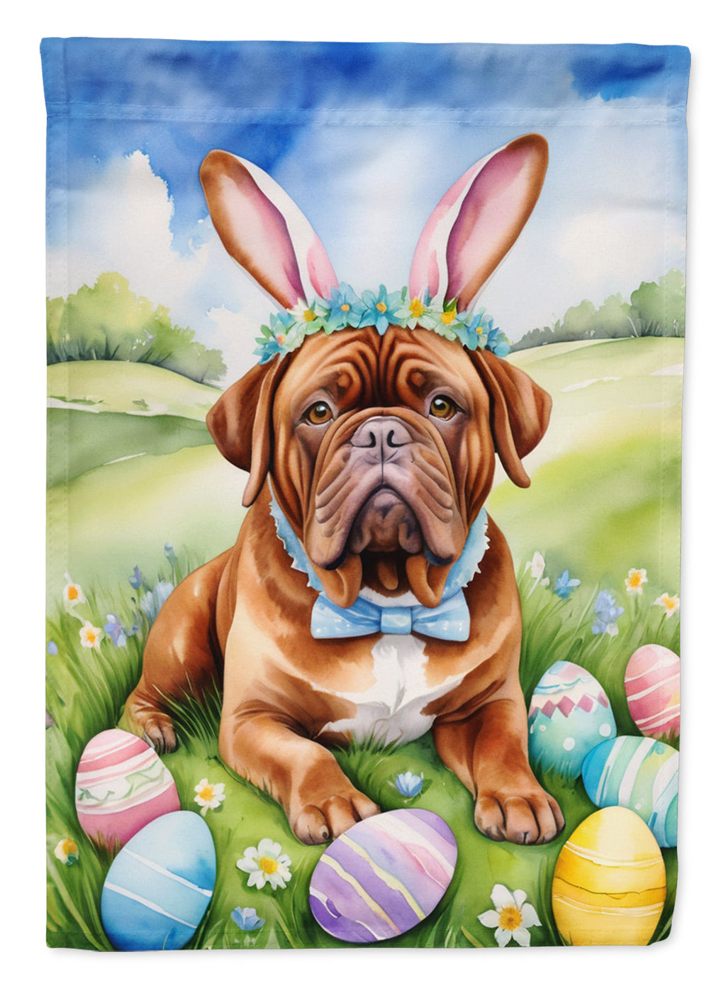 Dogue de Bordeaux Easter Egg Hunt House Flag 28x40 Porch Sleeve Pole Decorative Outside Yard Banner Artwork Wall Hanging, Polyester