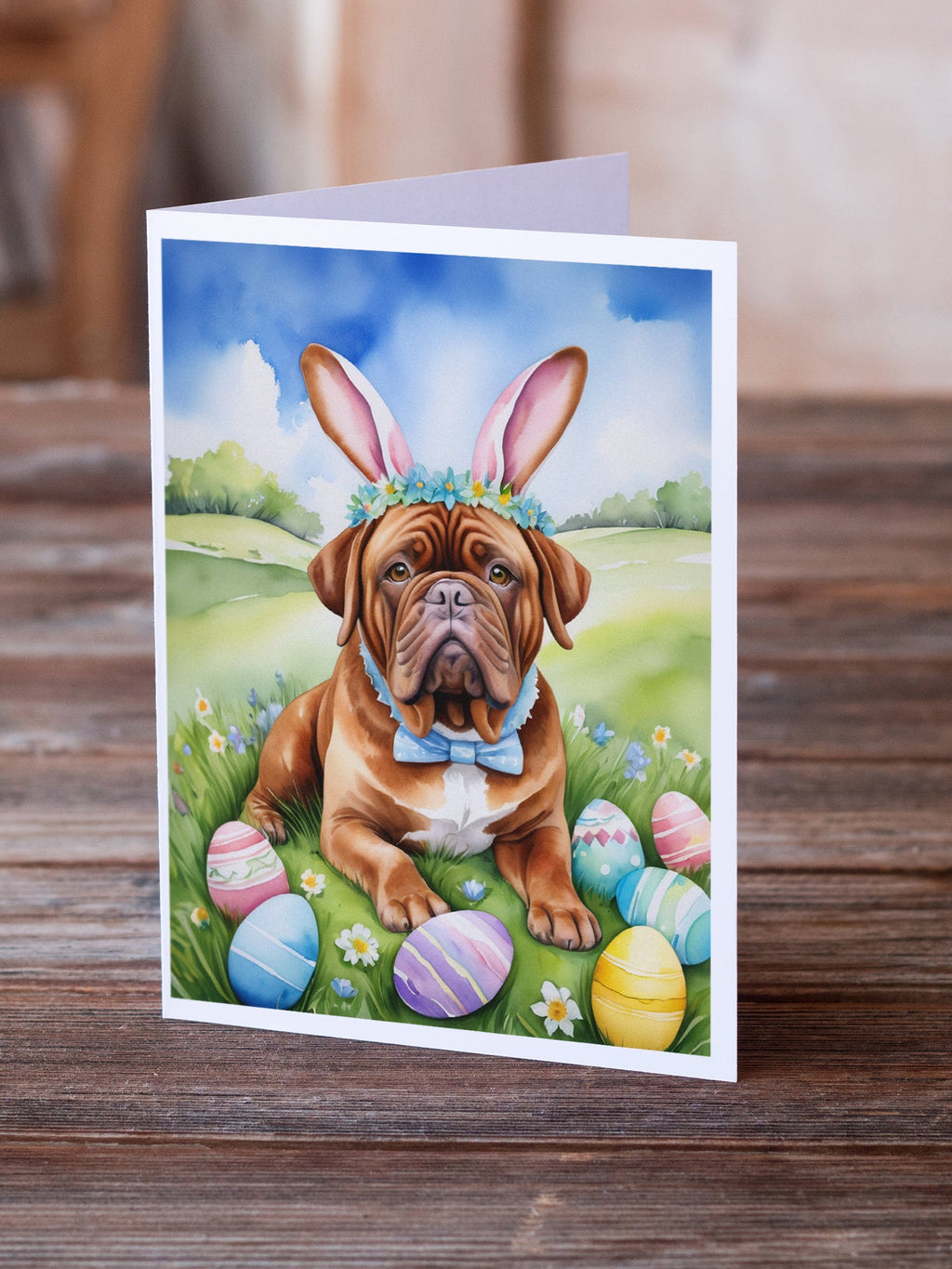 Dogue de Bordeaux Easter Egg Hunt Greeting Cards Pack of 8 Blank Cards with Envelopes Whimsical A7 Size 5x7
