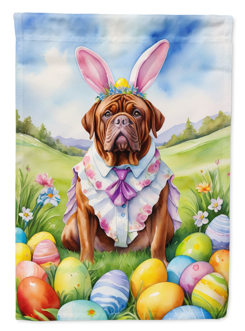 Dogue de Bordeaux Easter Egg Hunt House Flag 28x40 Porch Sleeve Pole Decorative Outside Yard Banner Artwork Wall Hanging, Polyester
