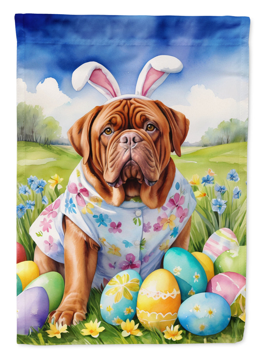 Dogue de Bordeaux Easter Egg Hunt House Flag 28x40 Porch Sleeve Pole Decorative Outside Yard Banner Artwork Wall Hanging, Polyester