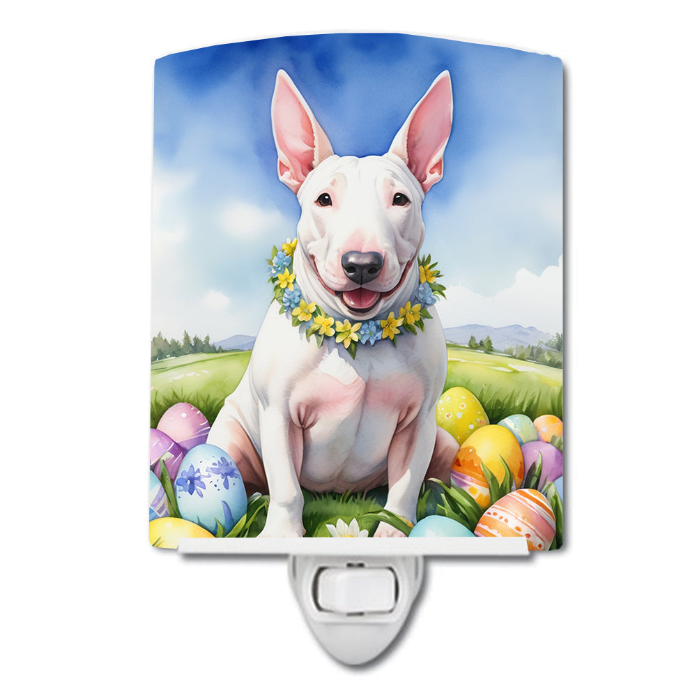 English Bull Terrier Easter Egg Hunt Ceramic Night Light Compact, UL-Certified, Ideal for Bedroom, Bathroom, Nursery, Hallway, Kitchen, 6x4x3, Multicolor
