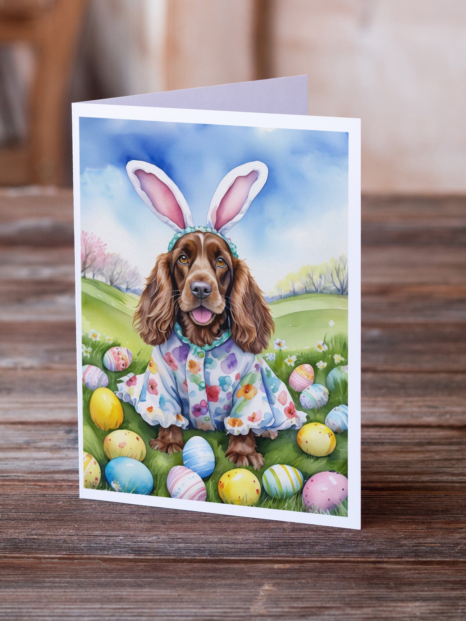 English Cocker Spaniel Easter Egg Hunt Greeting Cards Pack of 8 Blank Cards with Envelopes Whimsical A7 Size 5x7