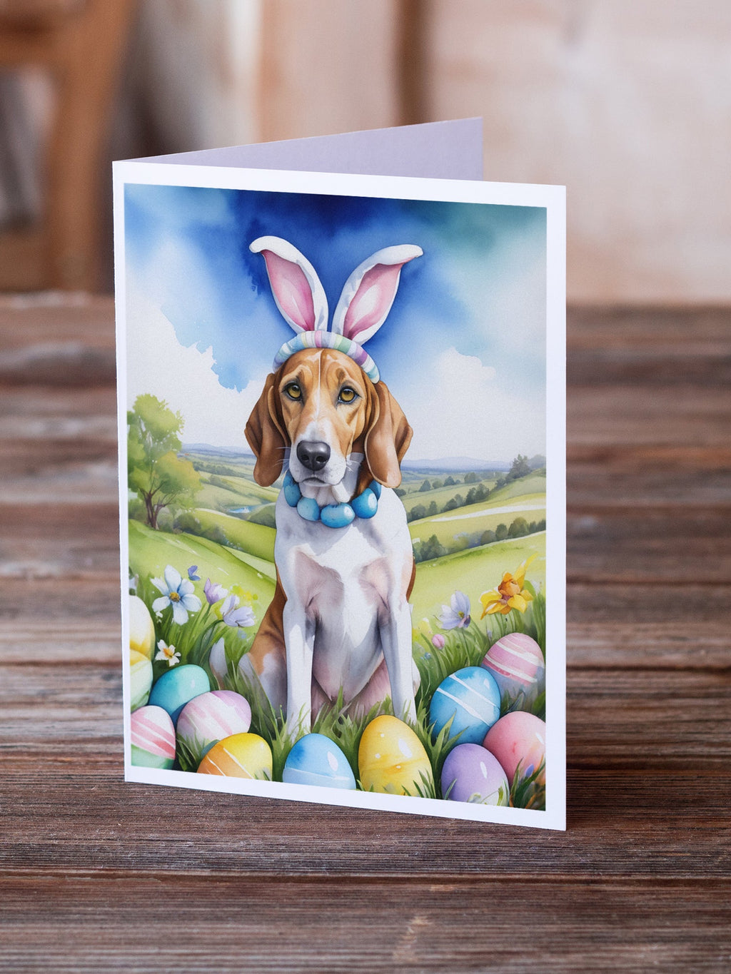 English Foxhound Easter Egg Hunt Greeting Cards Pack of 8 Blank Cards with Envelopes Whimsical A7 Size 5x7