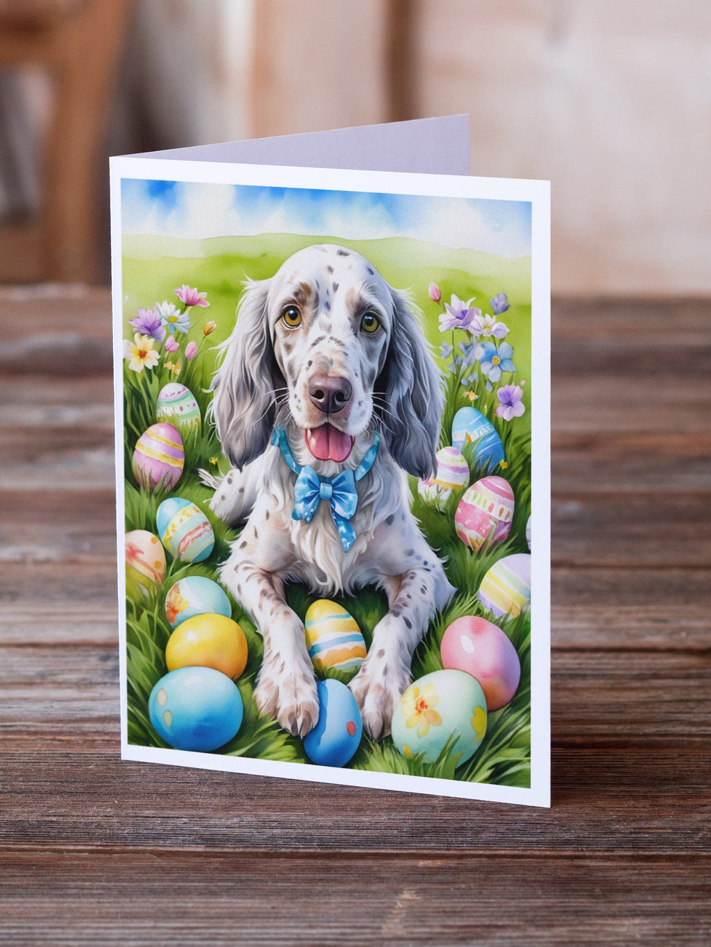 English Setter Easter Egg Hunt Greeting Cards Pack of 8 Blank Cards with Envelopes Whimsical A7 Size 5x7