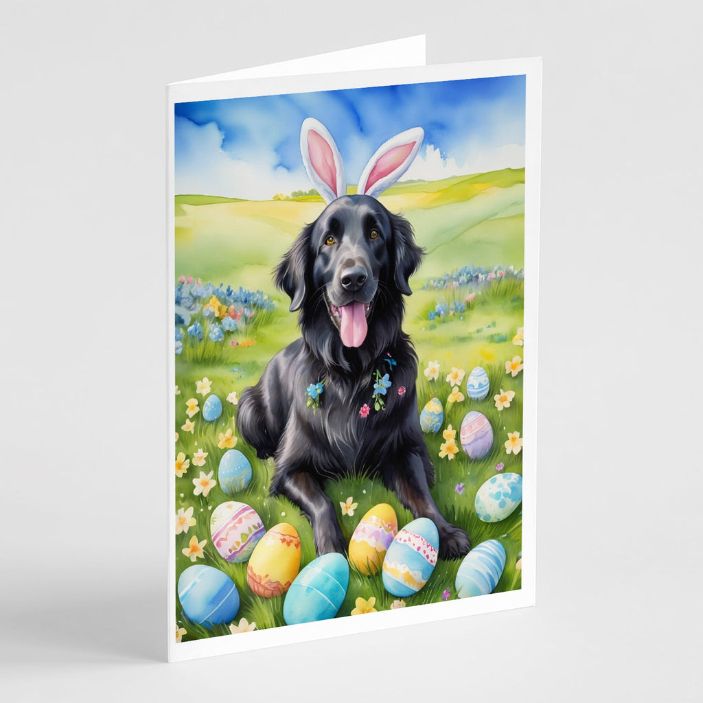 Flat-Coated Retriever Easter Egg Hunt Greeting Cards Pack of 8 Blank Cards with Envelopes Whimsical A7 Size 5x7
