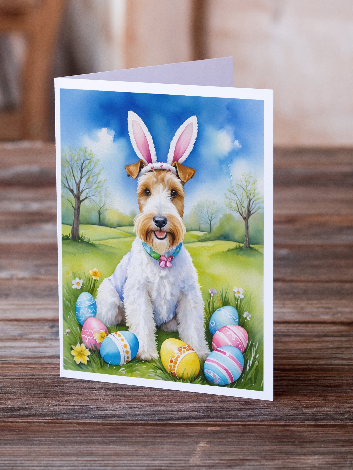 Fox Terrier Easter Egg Hunt Greeting Cards Pack of 8 Blank Cards with Envelopes Whimsical A7 Size 5x7