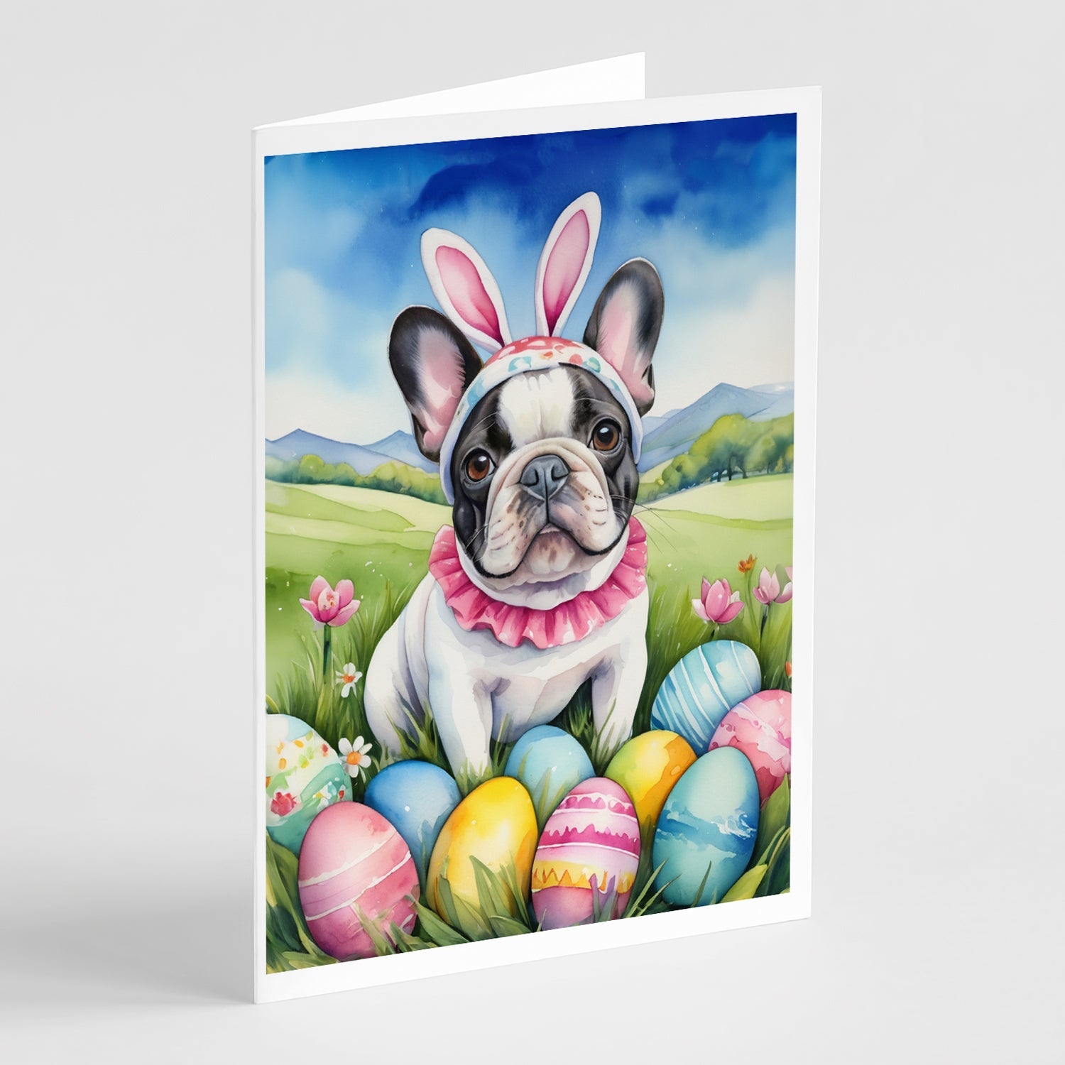 French Bulldog Easter Egg Hunt Greeting Cards Pack of 8 Blank Cards with Envelopes Whimsical A7 Size 5x7