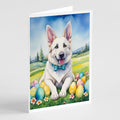 White German Shepherd Easter Egg Hunt Greeting Cards Pack of 8 Blank Cards with Envelopes Whimsical A7 Size 5x7