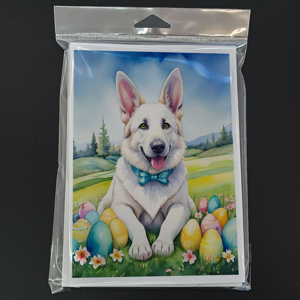 White German Shepherd Easter Egg Hunt Greeting Cards Pack of 8 Blank Cards with Envelopes Whimsical A7 Size 5x7