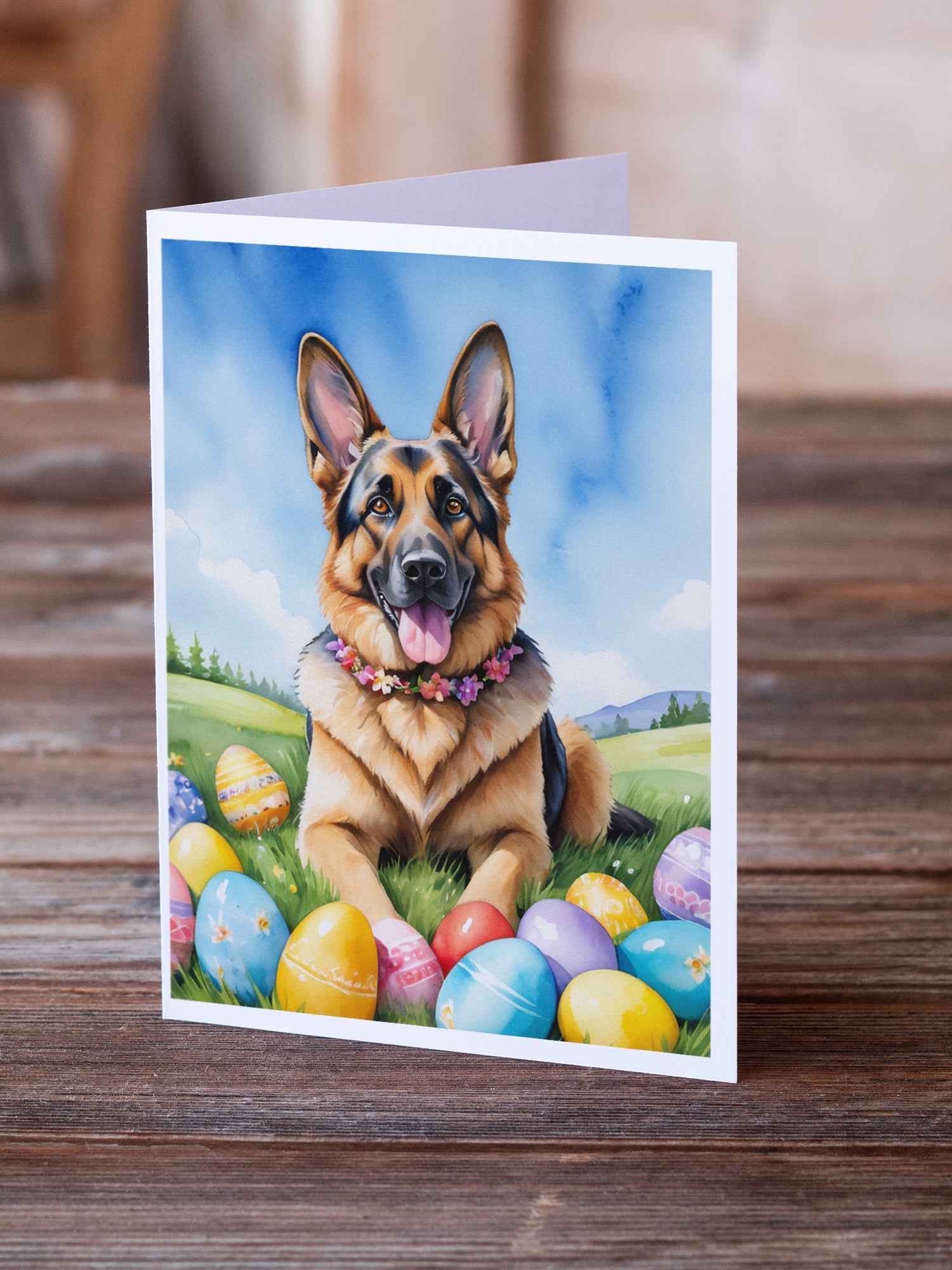 German Shepherd Easter Egg Hunt Greeting Cards Pack of 8 Blank Cards with Envelopes Whimsical A7 Size 5x7