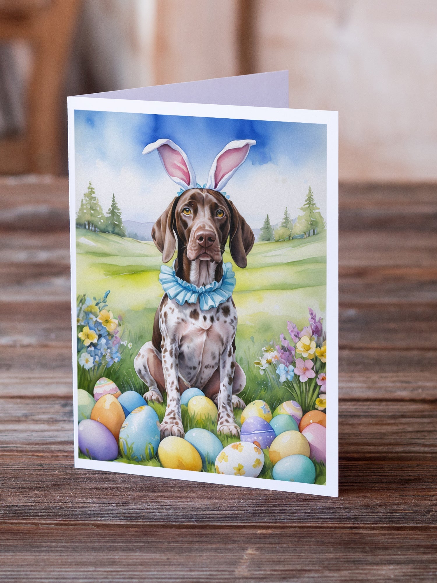 German Shorthaired Pointer Easter Egg Hunt Greeting Cards Pack of 8 Blank Cards with Envelopes Whimsical A7 Size 5x7