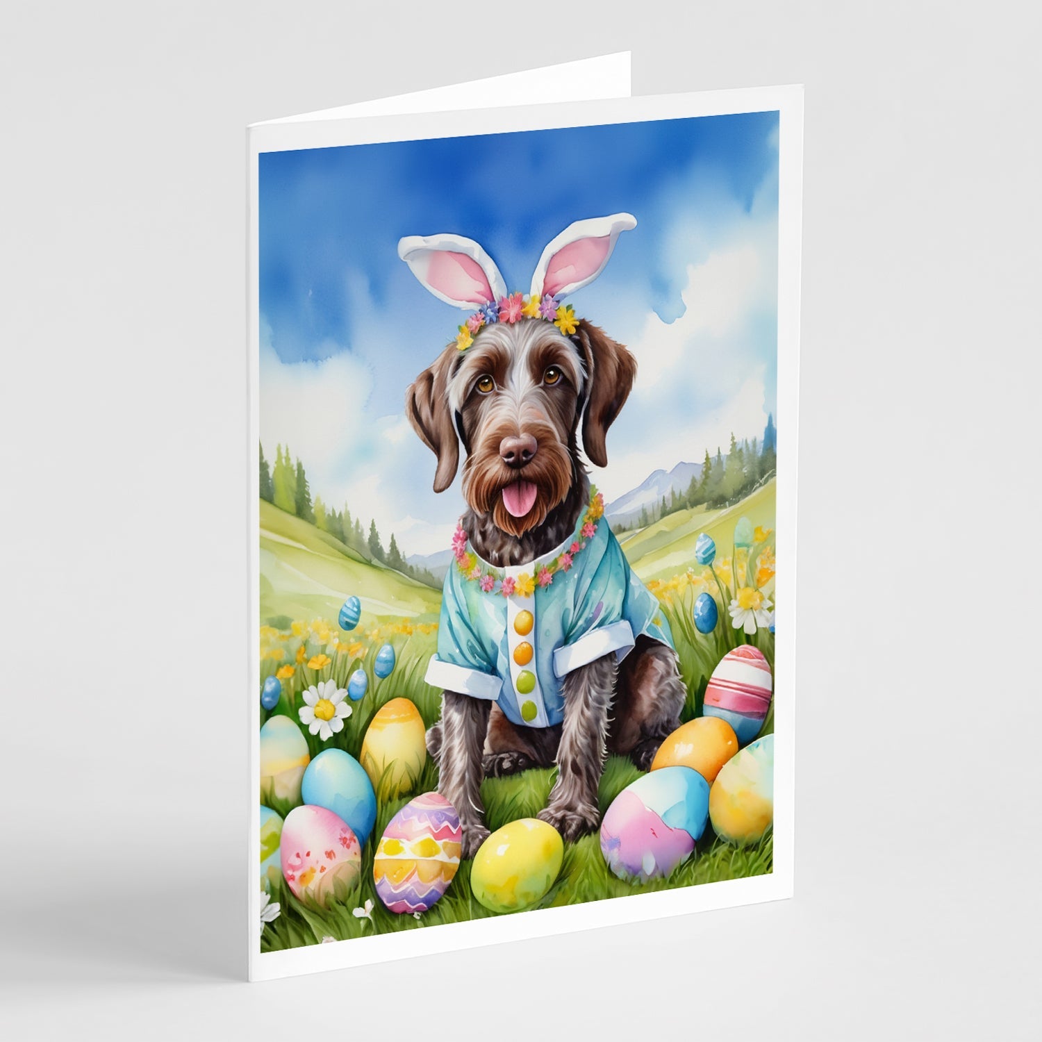 German Wirehaired Pointer Easter Egg Hunt Greeting Cards Pack of 8 Blank Cards with Envelopes Whimsical A7 Size 5x7